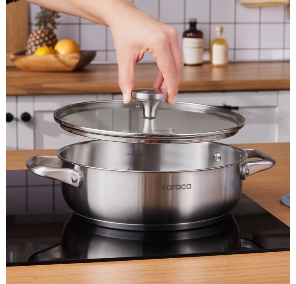 Karaca Elite Edelstahl-Kasserolle Flach 24 cm 3 L