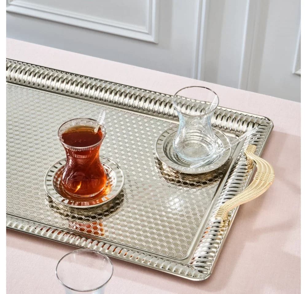 Karaca Nehir Teeservice 19-tlg. für 6, Transparent/Silber mit Tablett - Bild 5