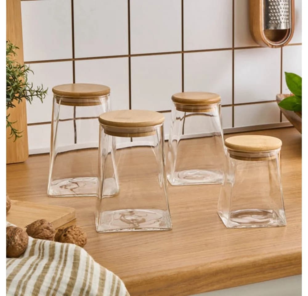 Karaca Prism Vorratsdosen Set 4-teilig Glas Bambus - Bild 2