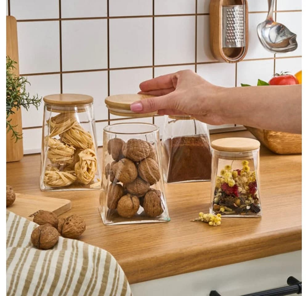Karaca Prism Vorratsdosen Set 4-teilig Glas Bambus - Bild 4