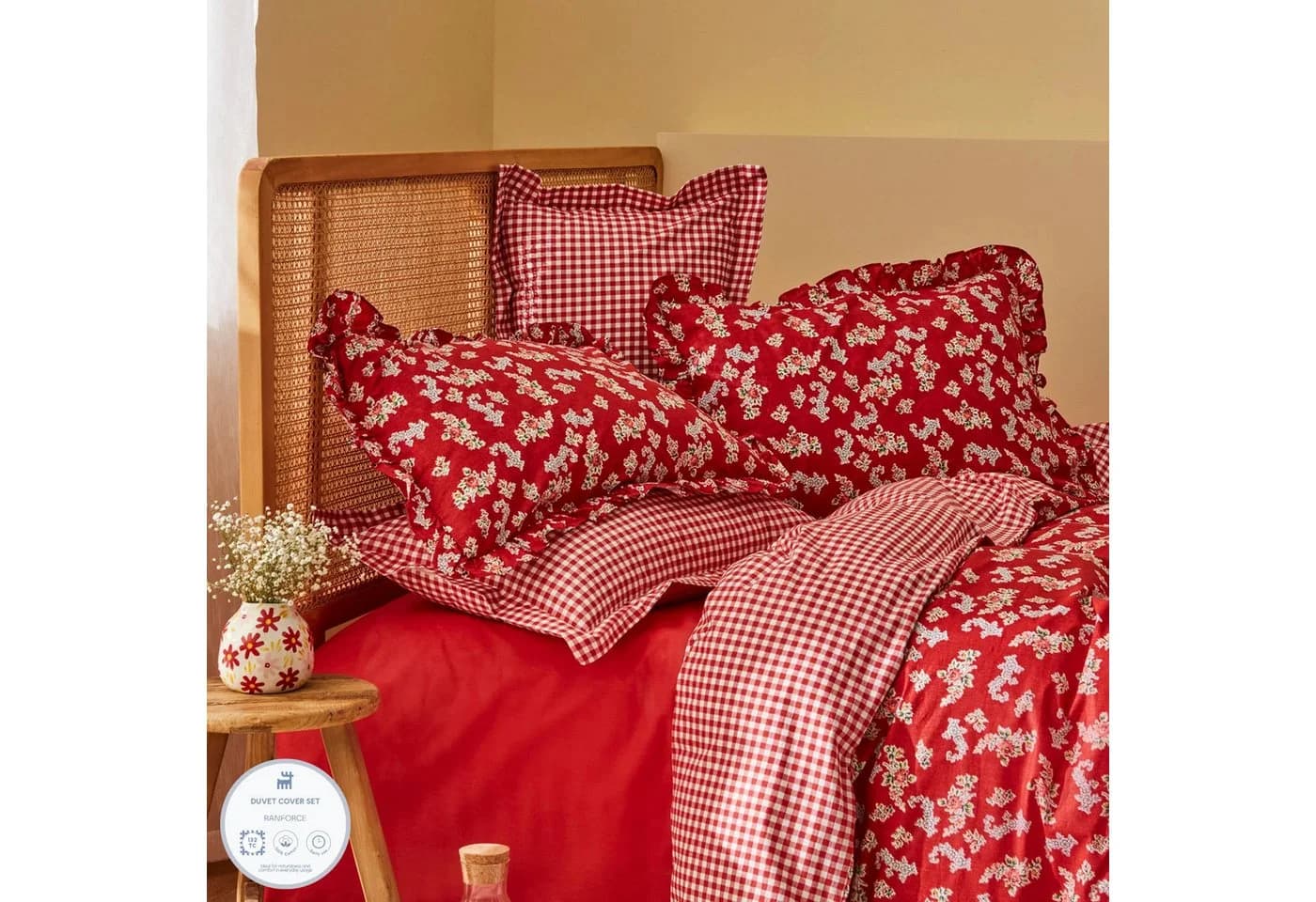 Karaca Home Carlo Doppel Bettbezug Set 100% Baumwolle Rot - Bild 2