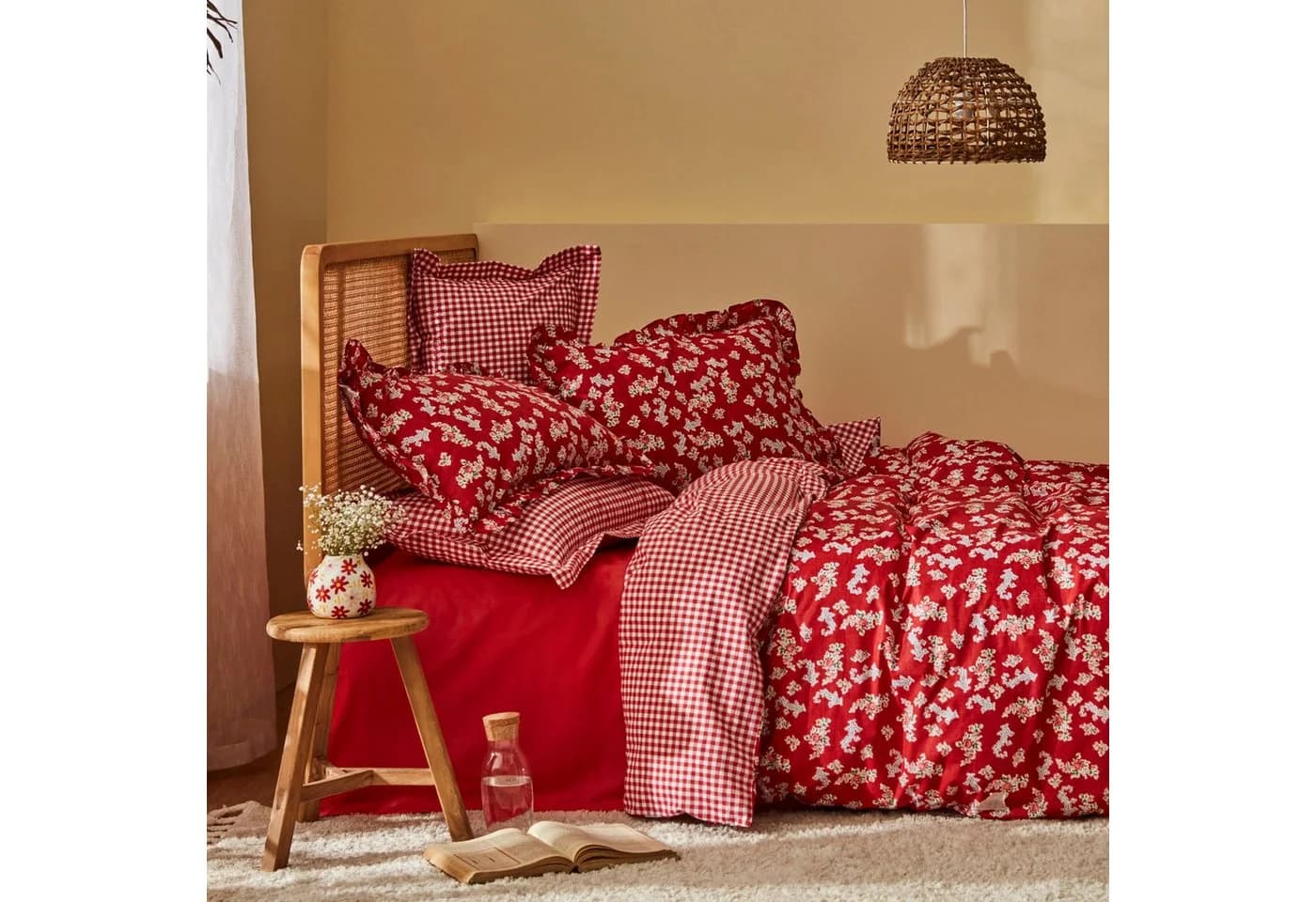 Karaca Home Carlo Doppel Bettbezug Set 100% Baumwolle Rot - Bild 5