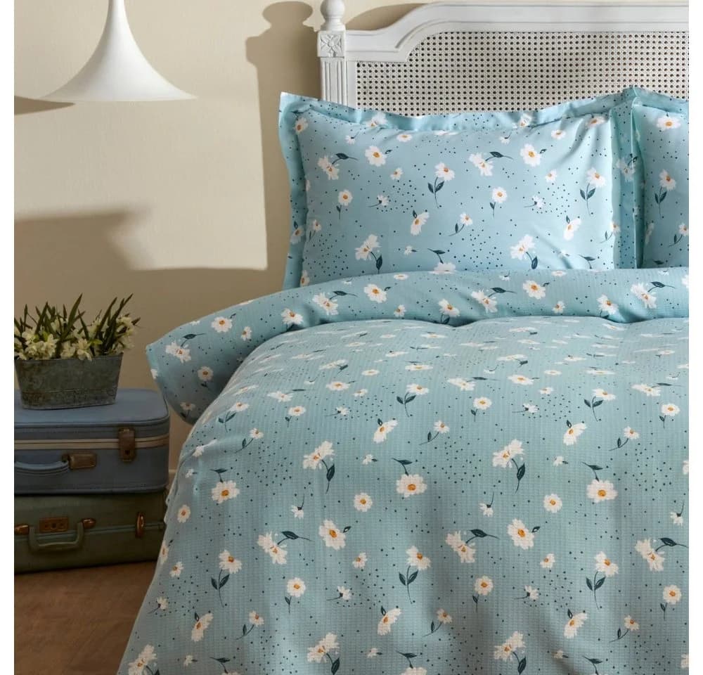 Karaca Daisy Bettwäsche-Set 100% Baumwolle Mintgrün Doppelbett