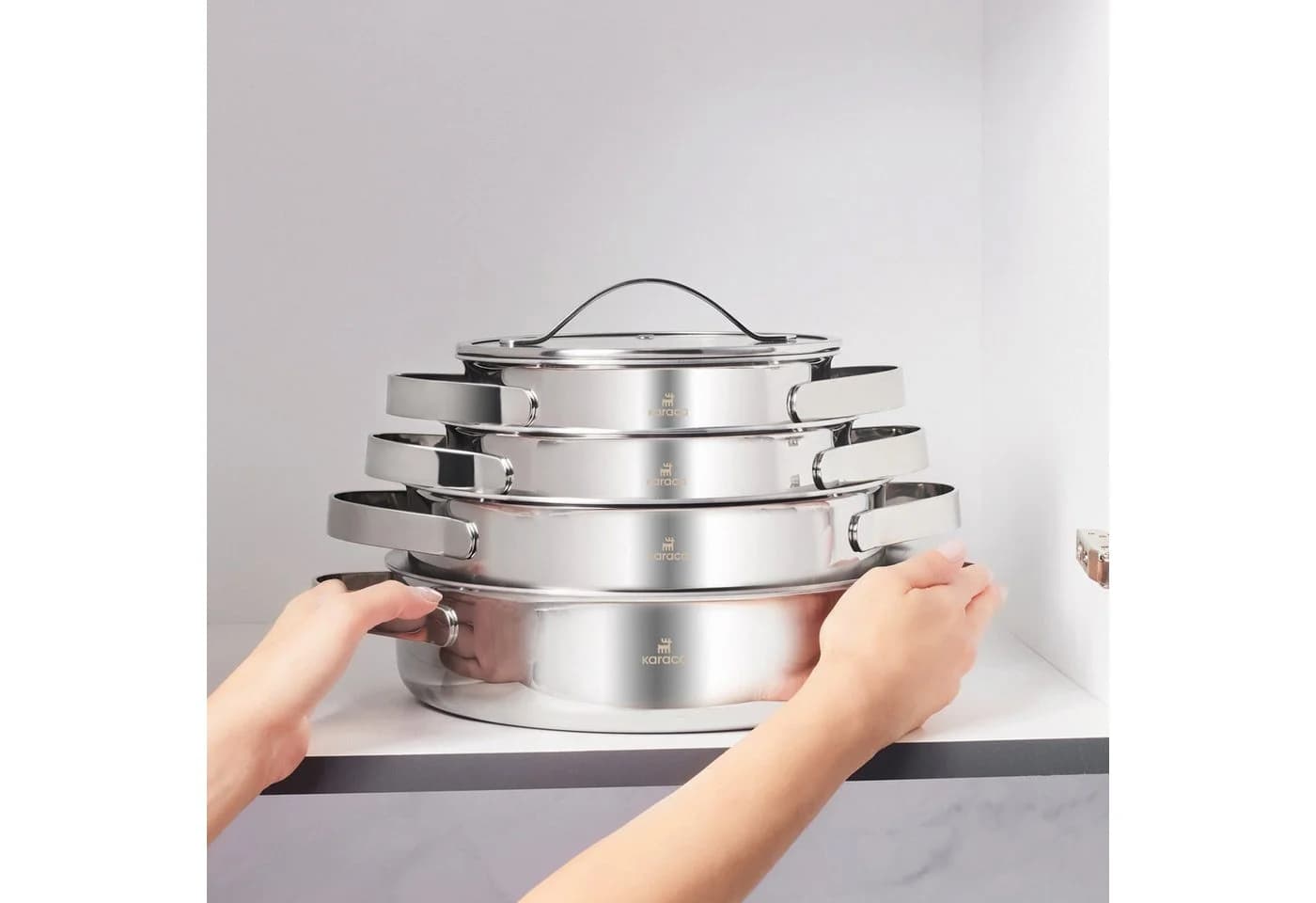 Karaca 3 Ply Culinara 8-teiliges Kochgeschirr-Set Edelstahl Silber - Bild 5