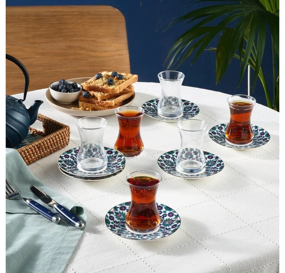 Karaca Edirne Türkisches Teeset 12-tlg. Bunt Glas & Bone China