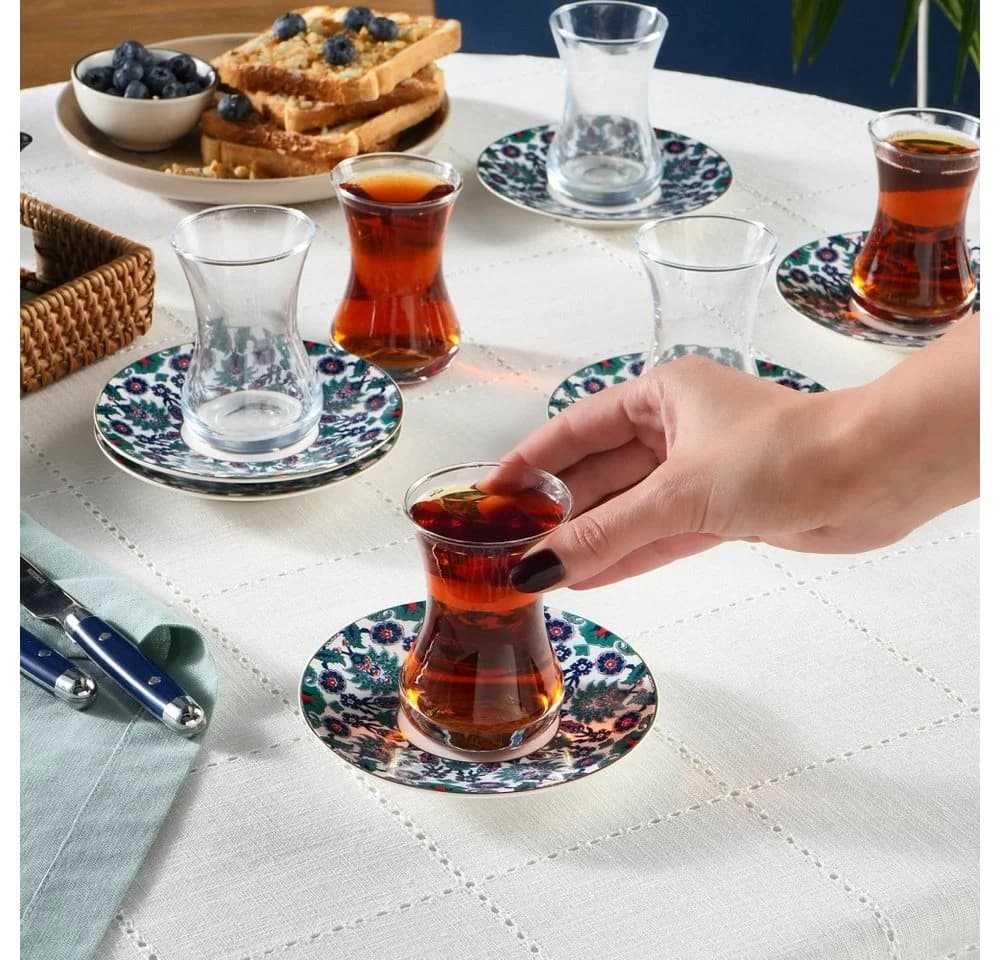 Karaca Edirne Türkisches Teeset 12-tlg. Bunt Glas & Bone China - Bild 4