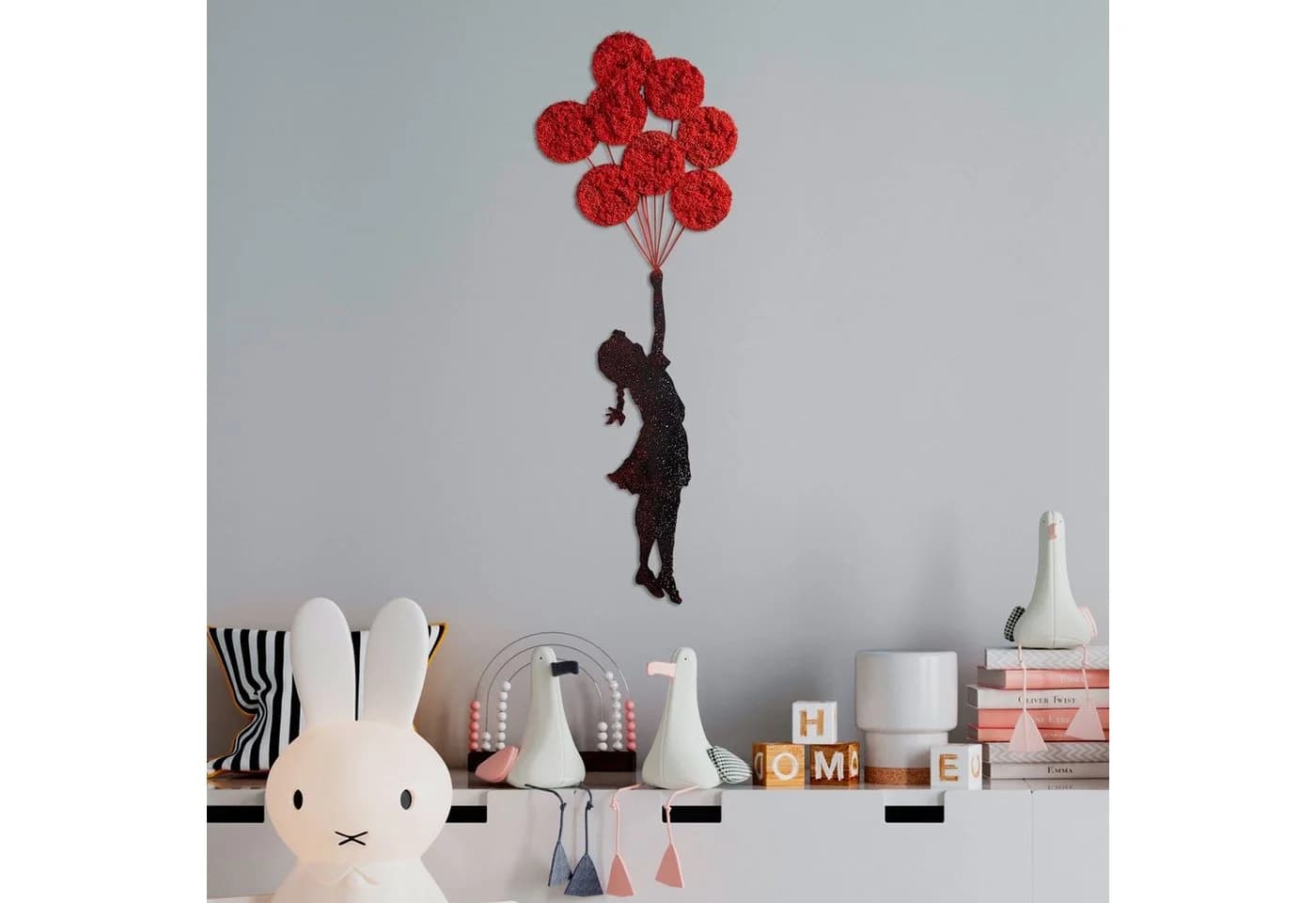 Wallity Wanddekoobjekt Mädchen mit Ballons aus Moos