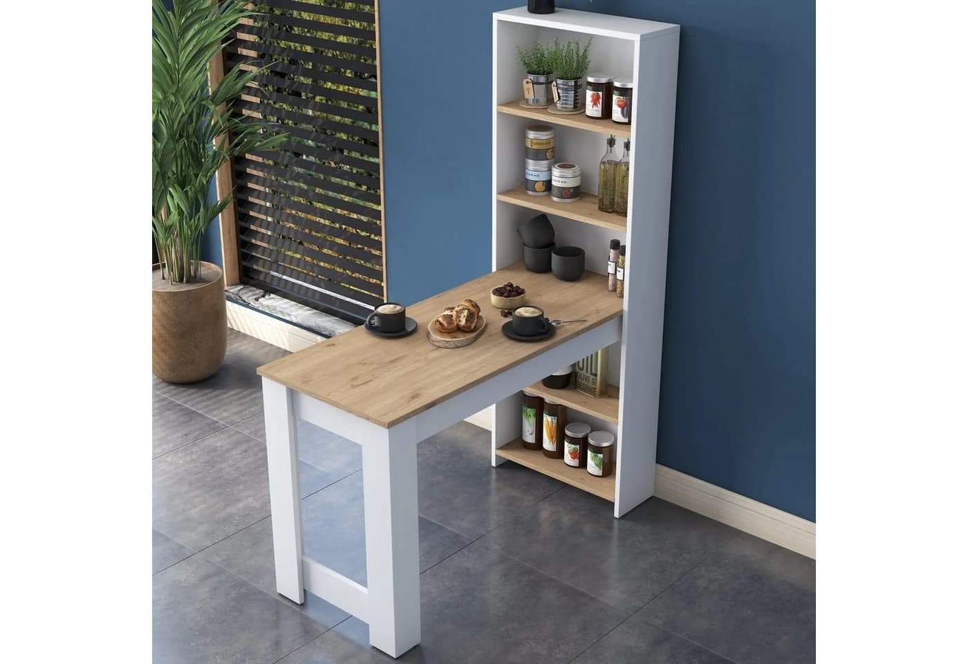Skye Decor Küchentisch Skandinavisch Walnuss/Weiß 2-in-1