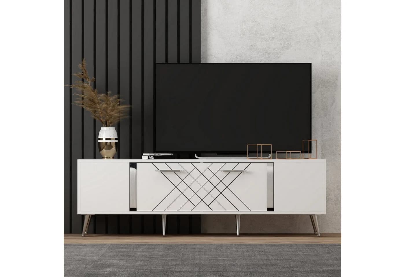 Skye Decor TV-Schrank Weiß Silber Argyle Design