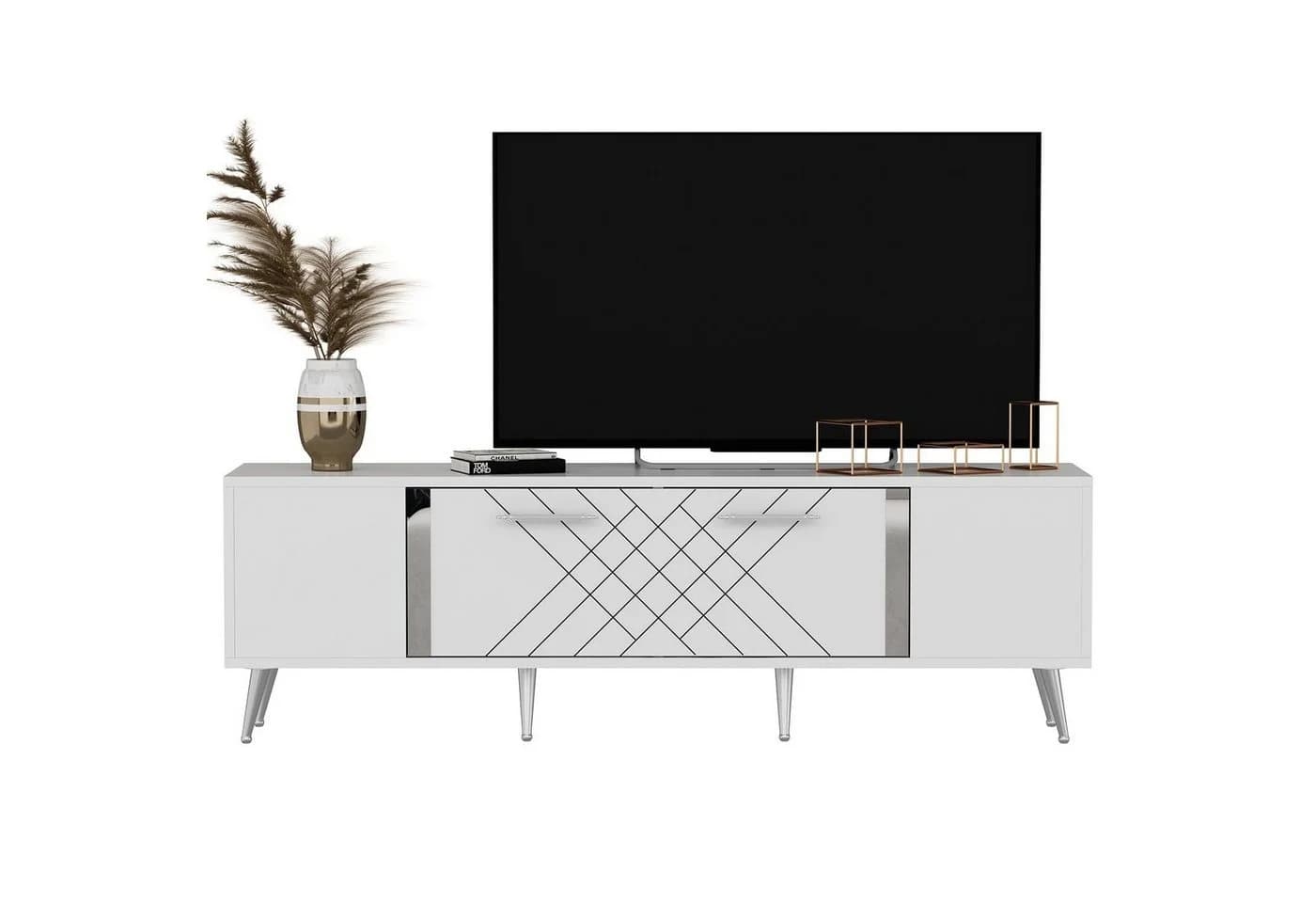 Skye Decor TV-Schrank Weiß Silber Argyle Design - Bild 2