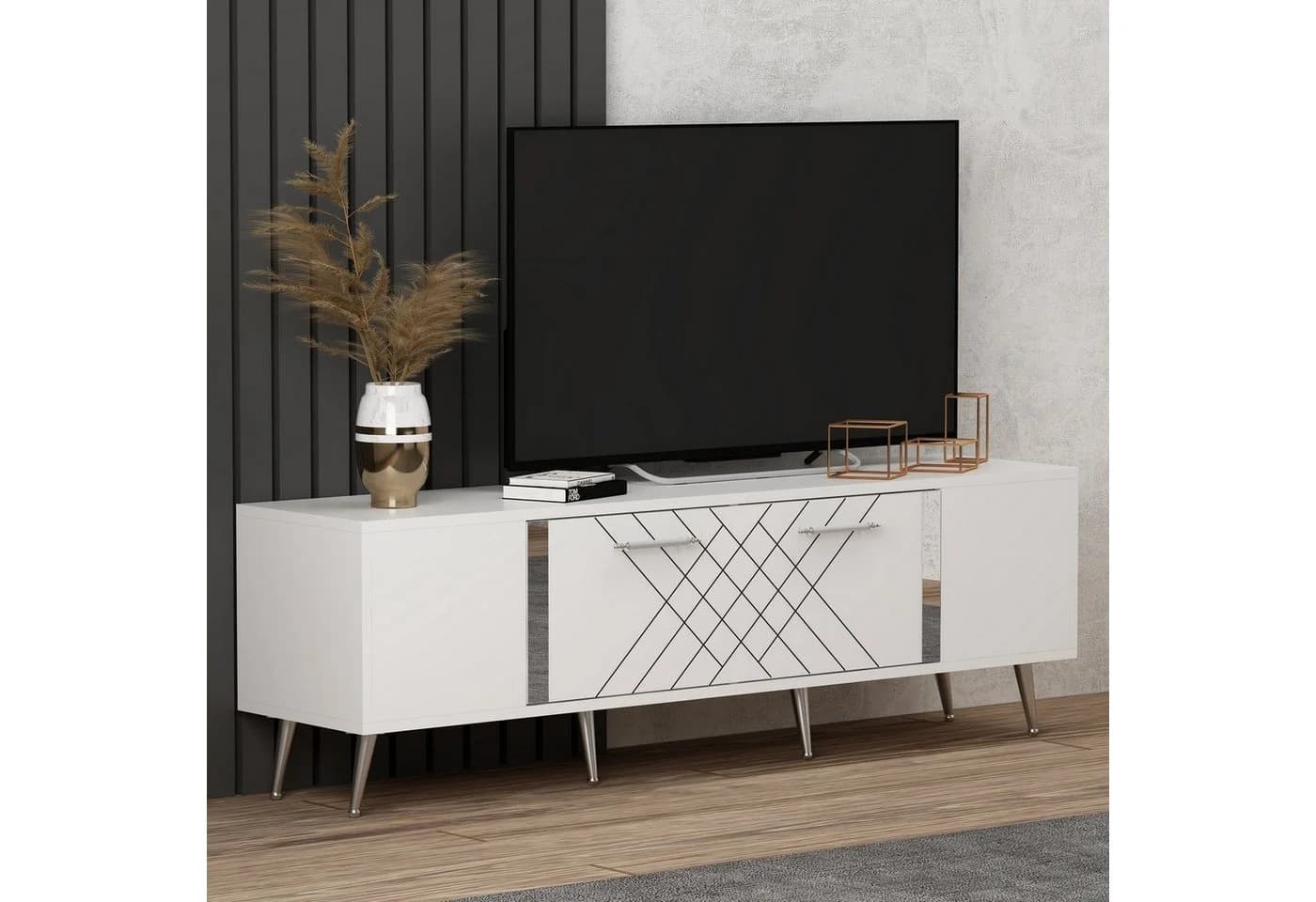 Skye Decor TV-Schrank Weiß Silber Argyle Design - Bild 3