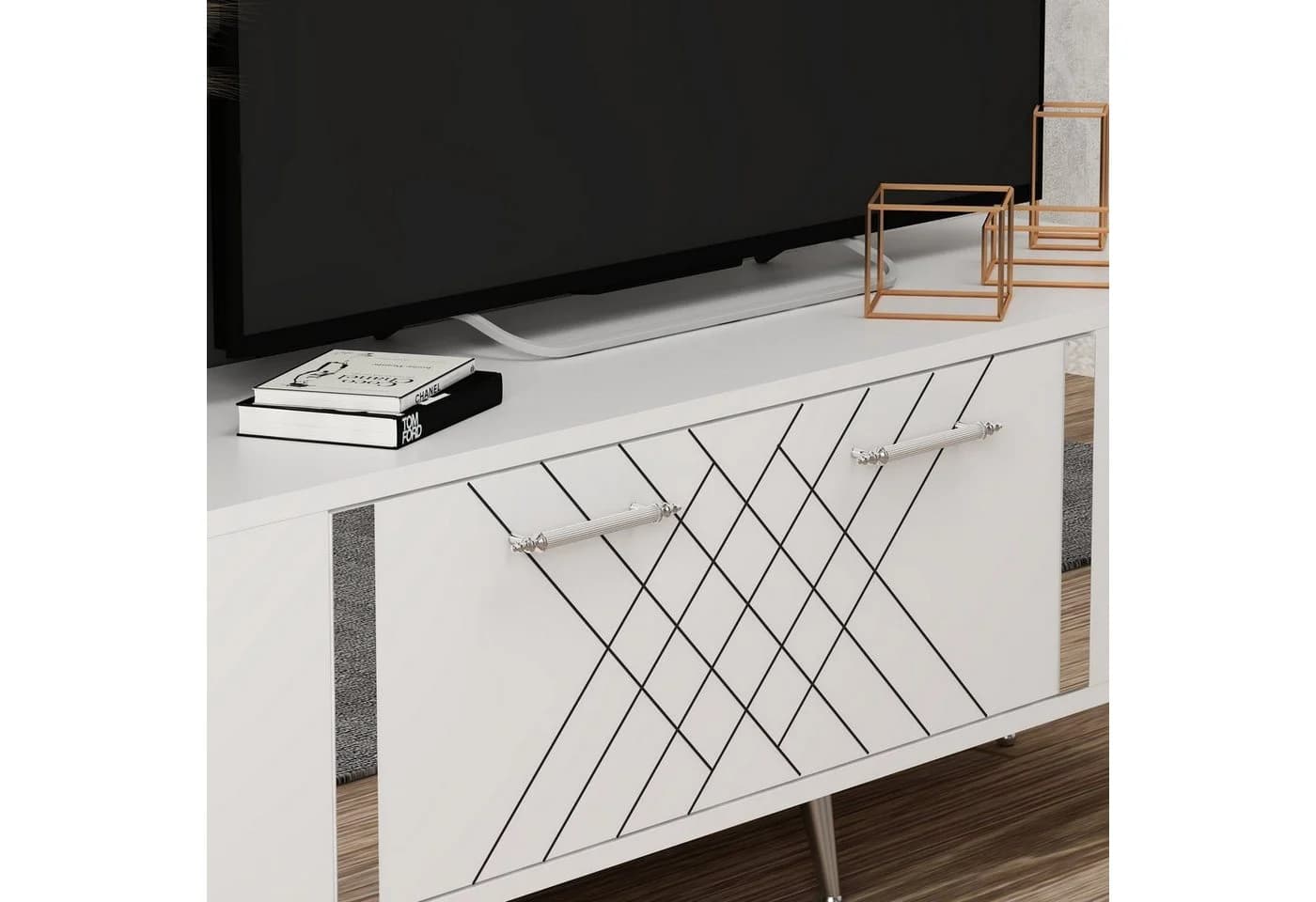 Skye Decor TV-Schrank Weiß Silber Argyle Design - Bild 4