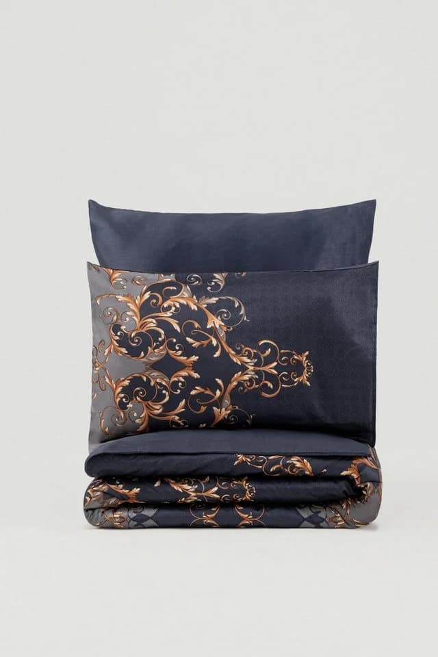 L'Essentiel Maison Bettdecke + Kopfkissen 100% Cotton Satin Dunkelblau Gold - Bild 3
