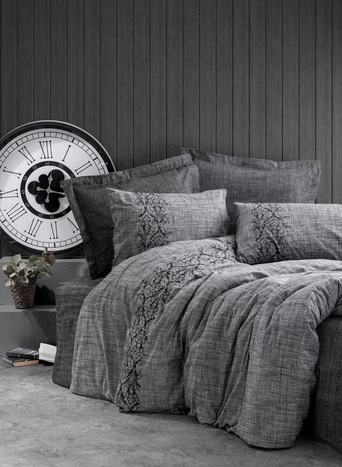 L'Essentiel Maison Bettdecke + Kopfkissen 100% Baumwolle Ranforce Grau - Bild 2