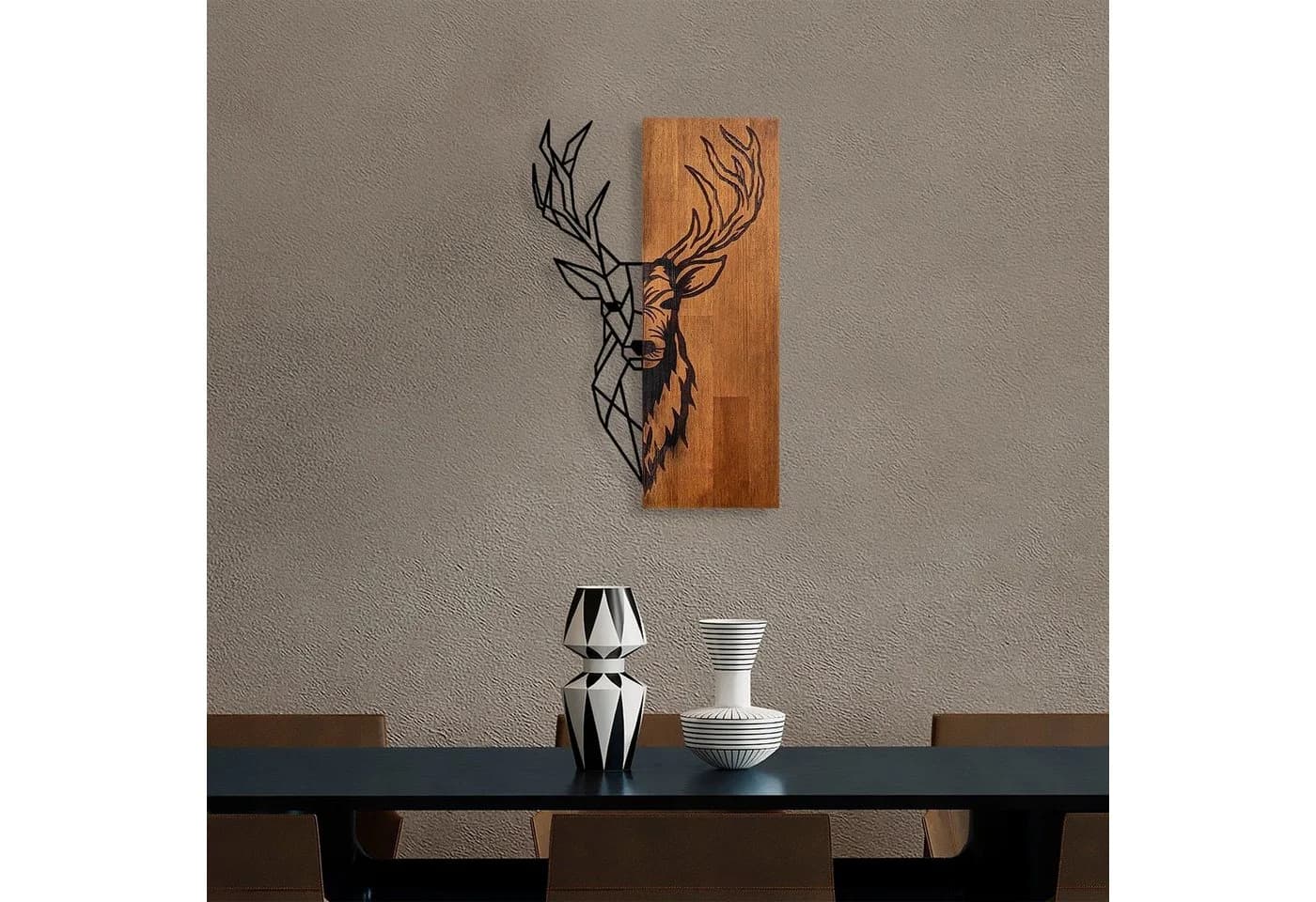 Wallity Wanddekoobjekt Holz Metall Walnuss Schwarz