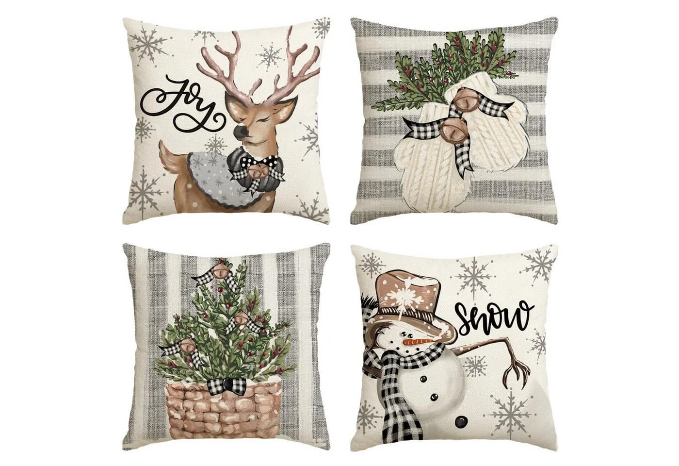 FOUORTUNATE-BEE Kissenbezüge 4er Set Winterdesign Grau Polyester - Bild 2