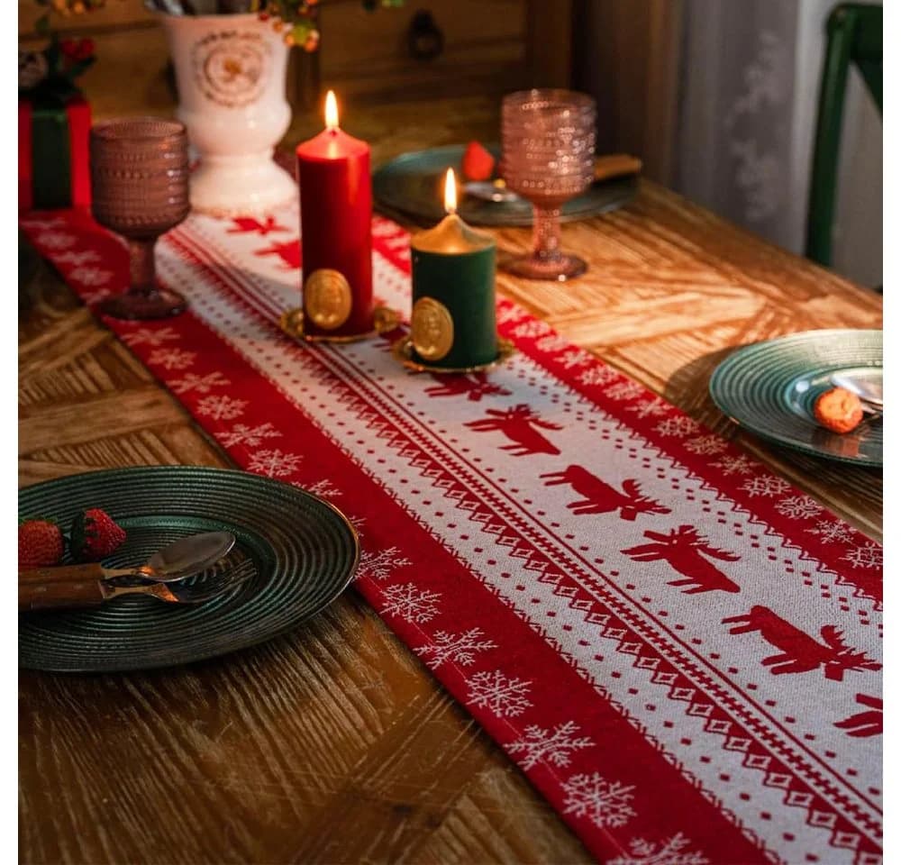 FOUORTUNATE-BEE Tischläufer Weihnachtsdeko Rot