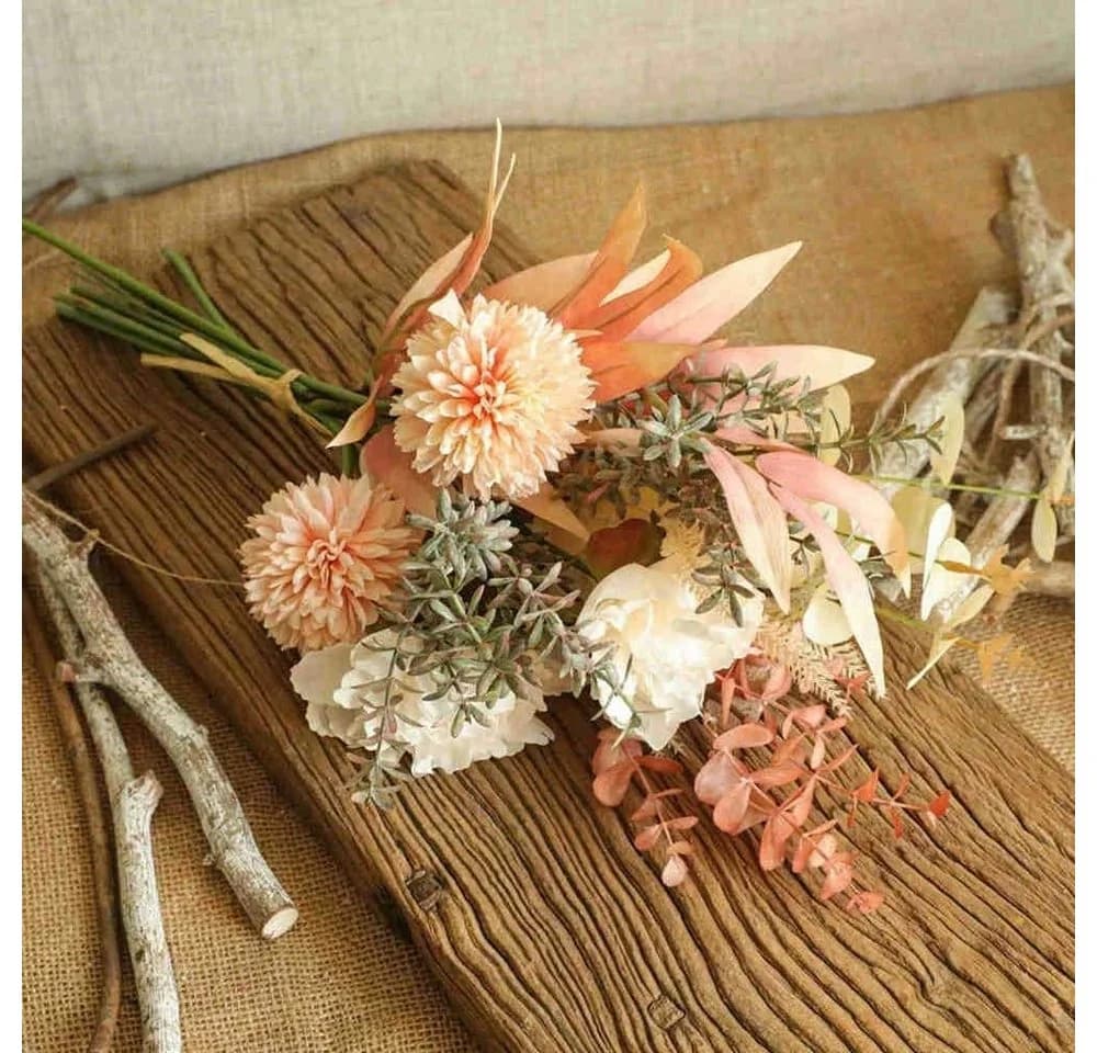 Kunstblumenstrauß Kunstblumen Künstliche Pflanzen Blumen Deko Hortensien Seide, FOUORTUNATE-BEE, Höhe 43 cm - Bild 3