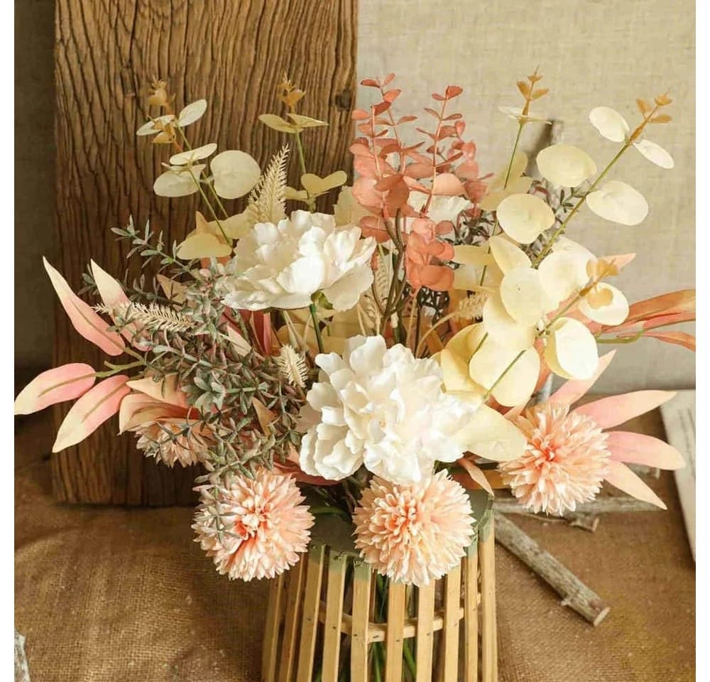 Kunstblumenstrauß Kunstblumen Künstliche Pflanzen Blumen Deko Hortensien Seide, FOUORTUNATE-BEE, Höhe 43 cm - Bild 4