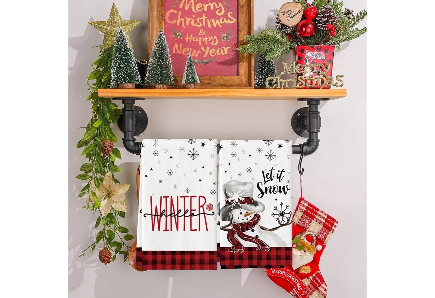 FOUORTUNATE-BEE Geschirrtuch Weihnachtsdeko Weiß Karomuster Polyester