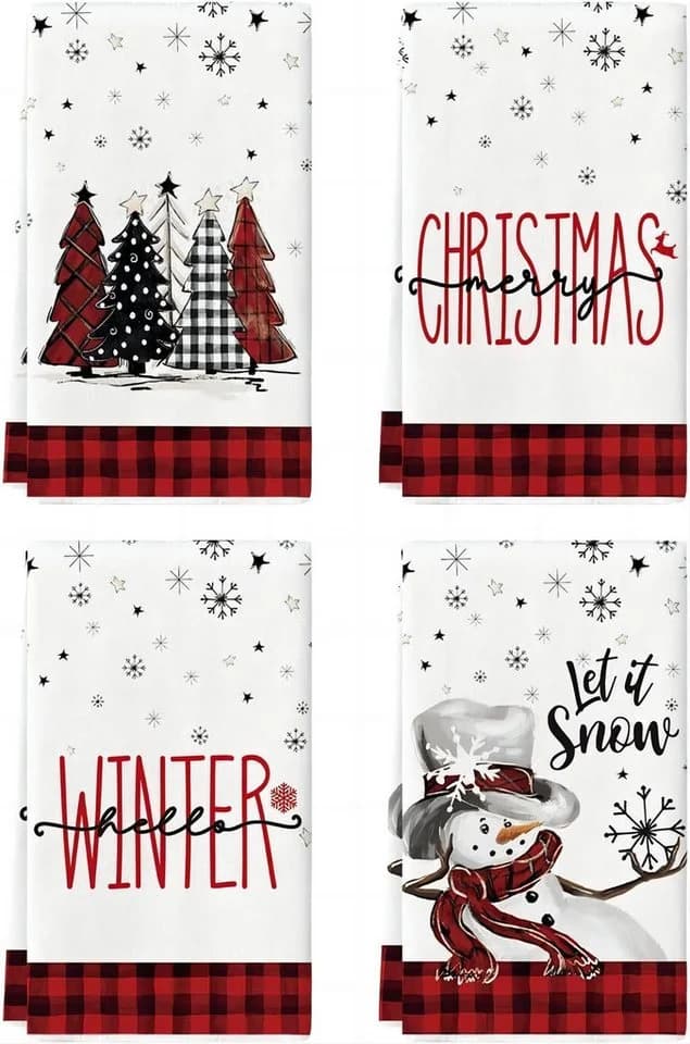 FOUORTUNATE-BEE Geschirrtuch Weihnachtsdeko Weiß Karomuster Polyester - Bild 2