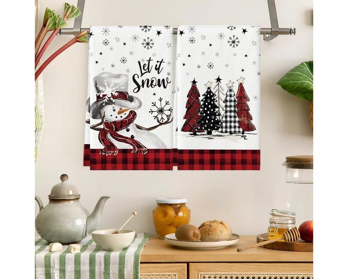 FOUORTUNATE-BEE Geschirrtuch Weihnachtsdeko Weiß Karomuster Polyester - Bild 3