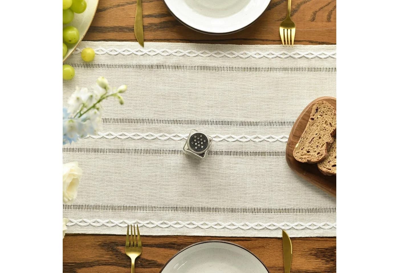 FOUORTUNATE-BEE Tischläufer Boho Creme Landhausstil Quasten - Bild 4