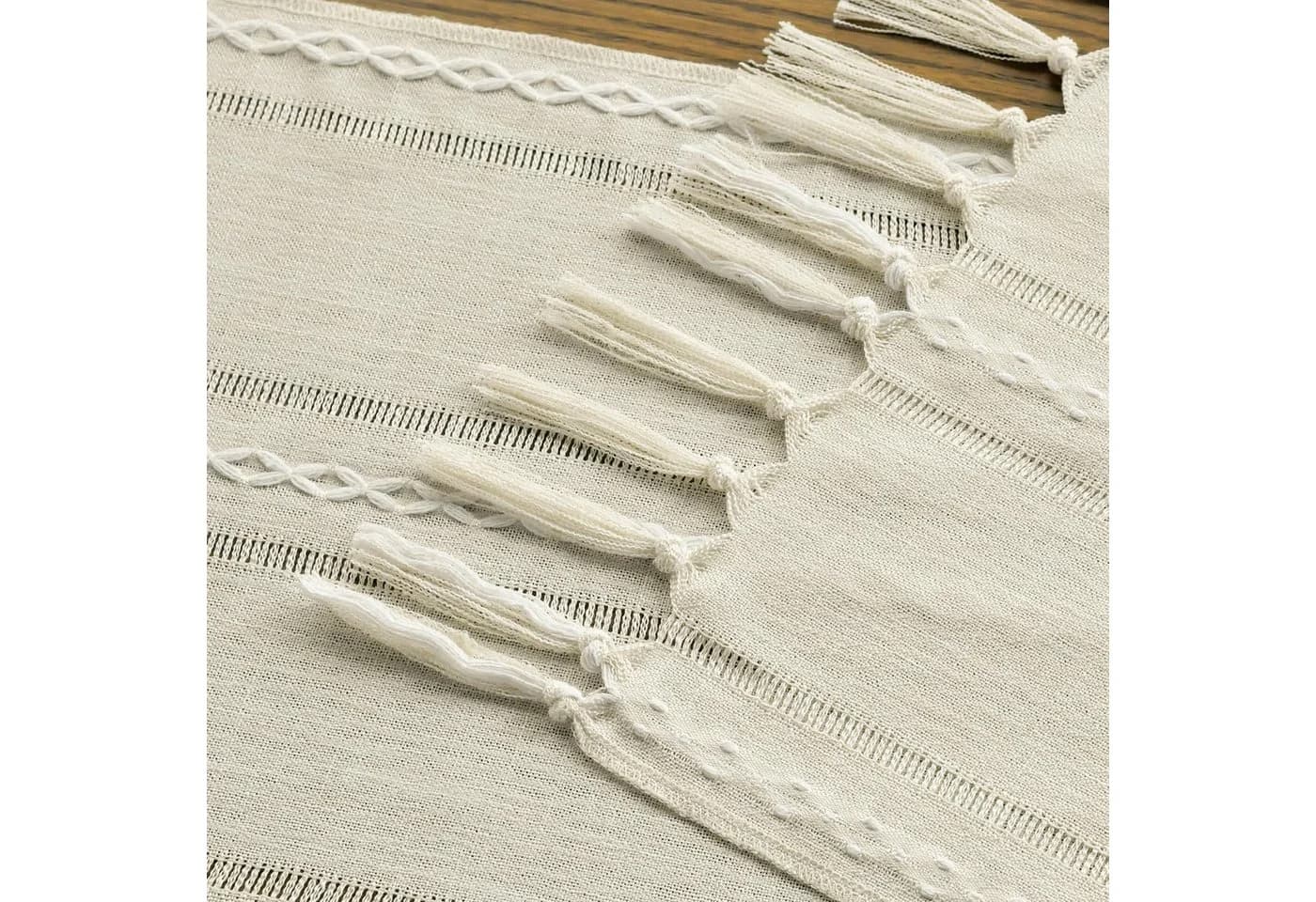 FOUORTUNATE-BEE Tischläufer Boho Creme Landhausstil Quasten - Bild 5