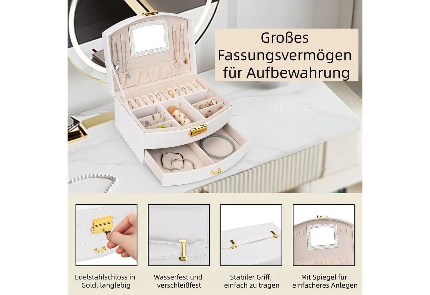 FOUORTUNATE-BEE Schmuckkassette Braun 2 Ebenen mit Spiegel - Bild 5