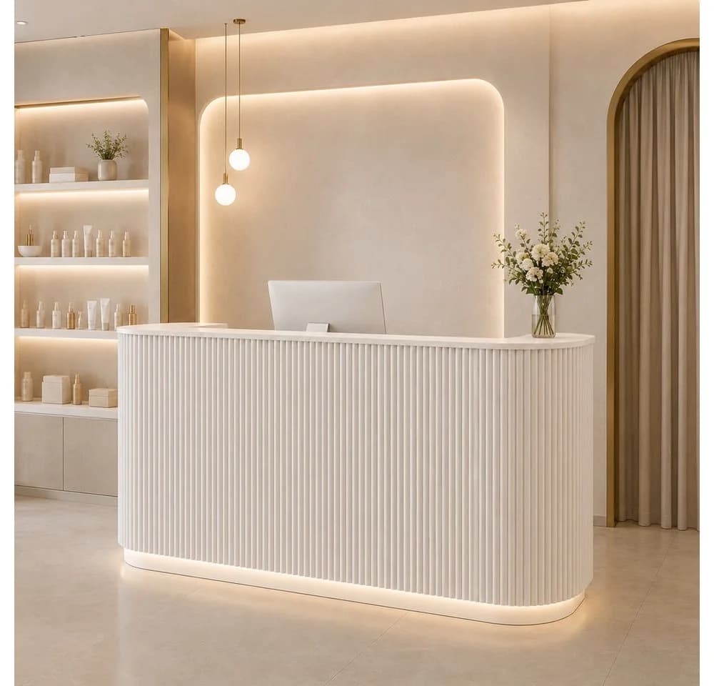 Muxing Empfangstheke Geschwungene mit Rillenfront und LED-Licht Beige