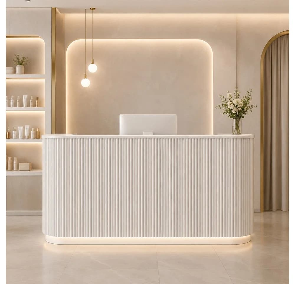 Muxing Empfangstheke Geschwungene mit Rillenfront und LED-Licht Beige - Bild 2