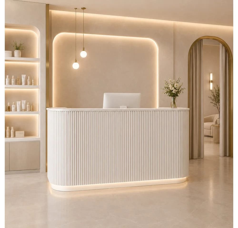 Muxing Empfangstheke Geschwungene mit Rillenfront und LED-Licht Beige - Bild 4