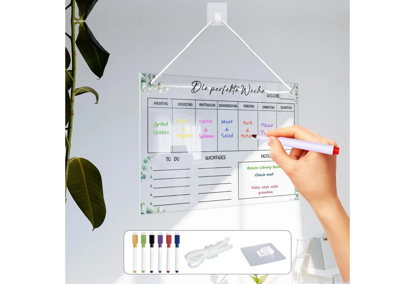 FOUORTUNATE-BEE Acrylglas Wochenplaner Abwischbar mit 6 Stiften - Bild 2