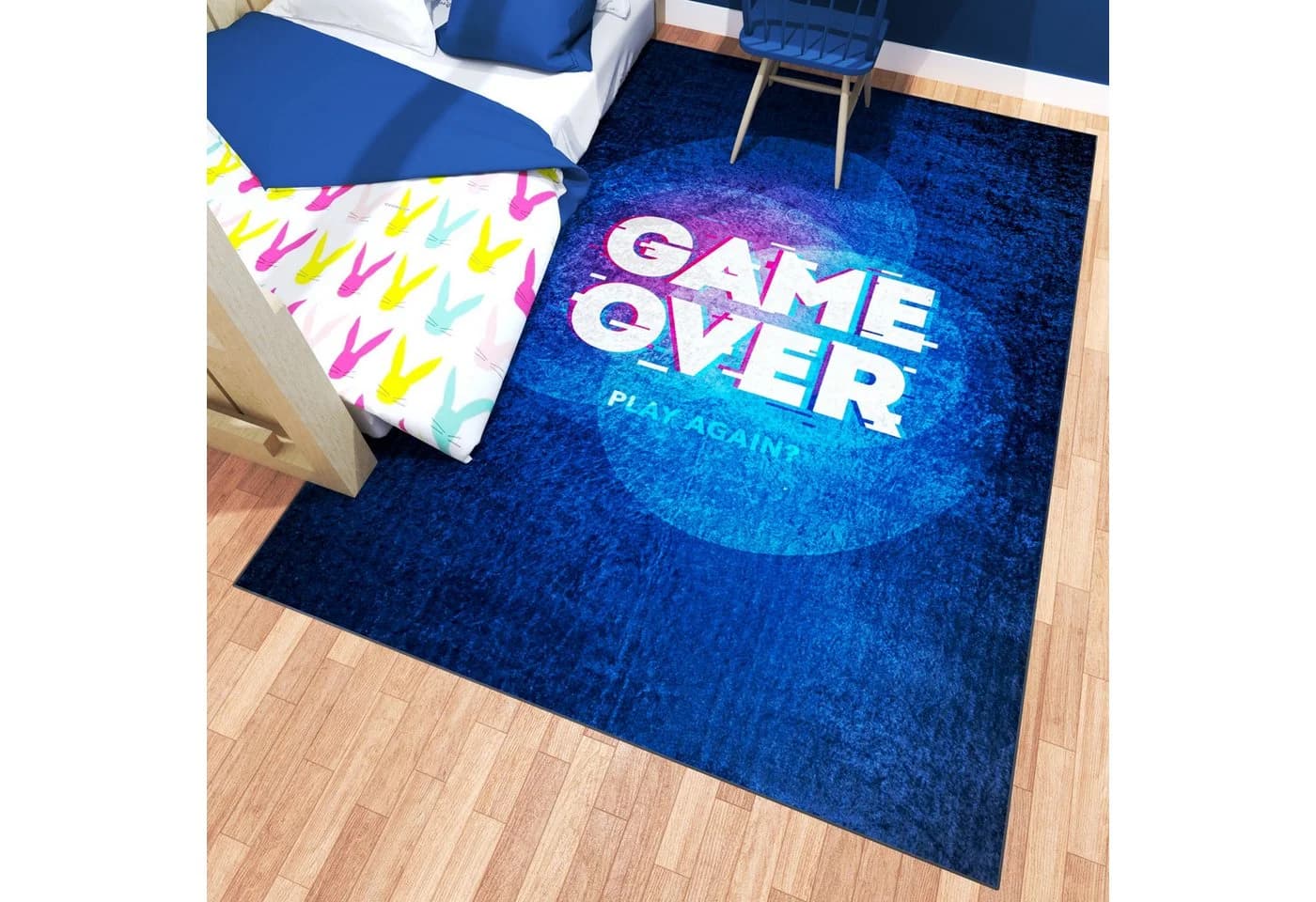 Mazovia Kinderteppich Modern Gaming Blau 80x150cm Waschbar