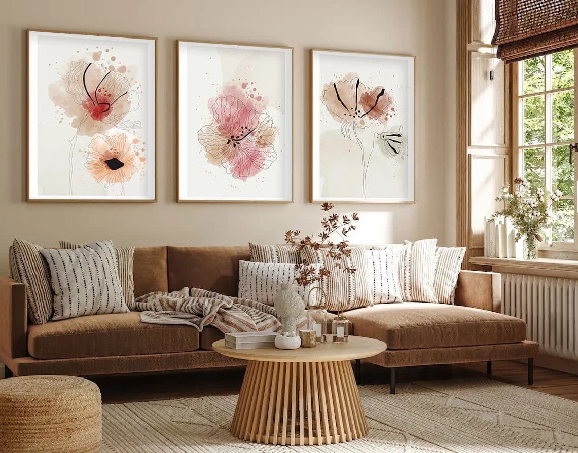 Wallity 3-teiliges gerahmtes Wandbild MDF Massivholz 50x70 cm