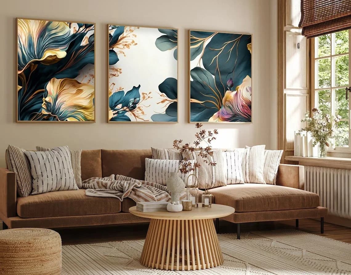 Wallity 3-teiliges Wandbild MDF Massivholz Rahmen 35x50 cm