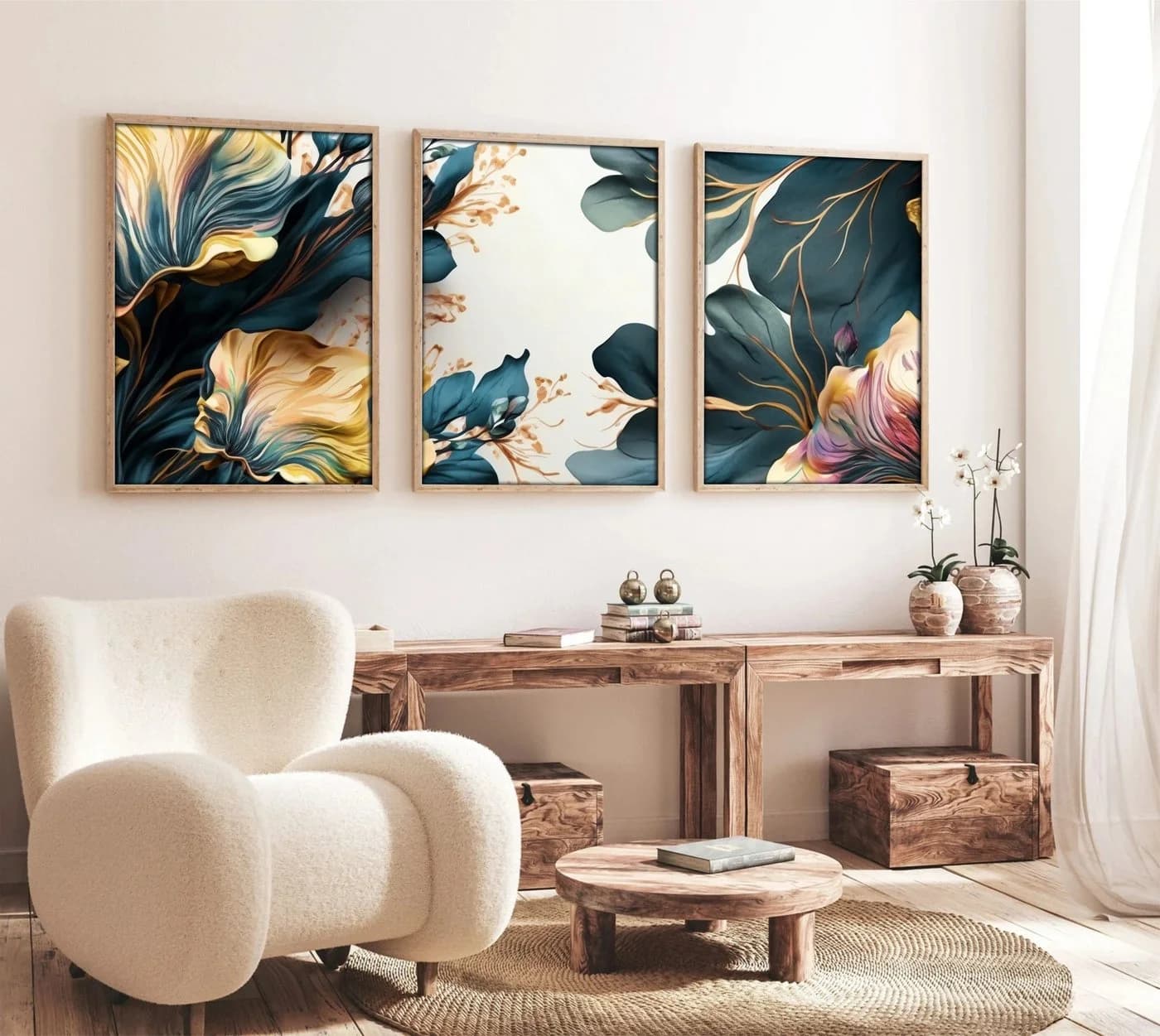 Wallity 3-teiliges Wandbild MDF Massivholz Rahmen 35x50 cm - Bild 3
