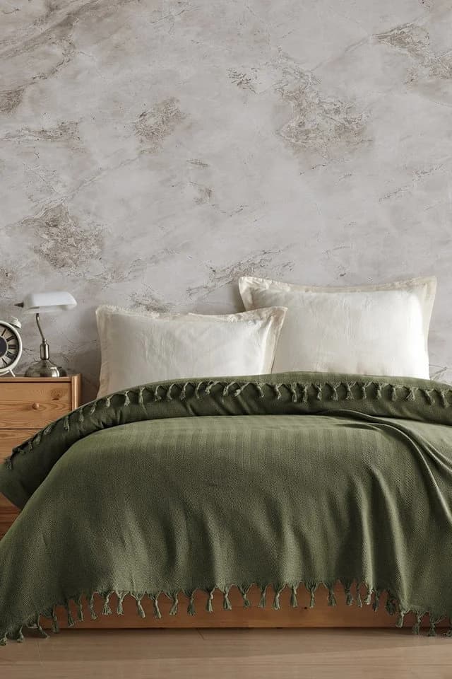 L'Essentiel Maison Doppelpikee-Decke 100% Recycelt Baumwolle Khaki - Bild 2