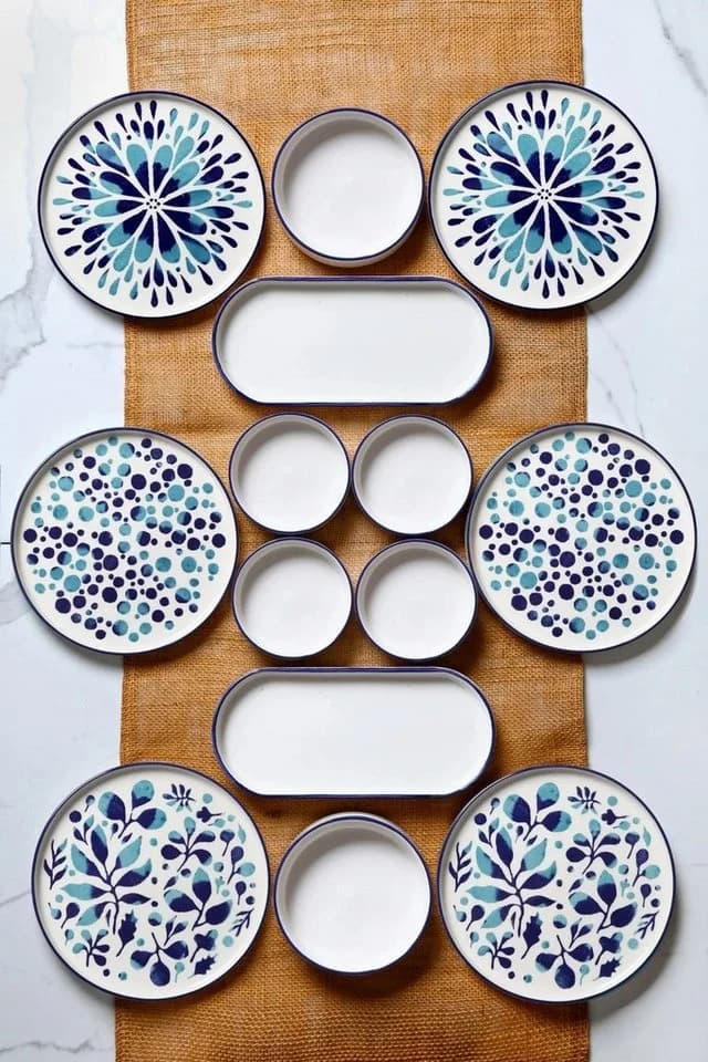 Hermia Concept Geschirr-Set 14-tlg. Blau/Weiß Keramik