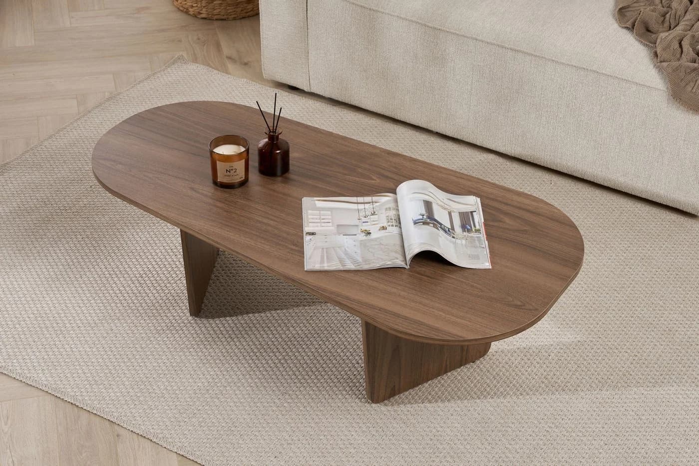 Mid.you Couchtisch Ovalis Walnuss Holzwerkstoff Modern - Bild 4