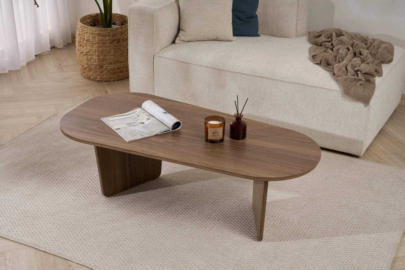 Mid.you Couchtisch Ovalis Walnuss Holzwerkstoff Modern - Bild 5
