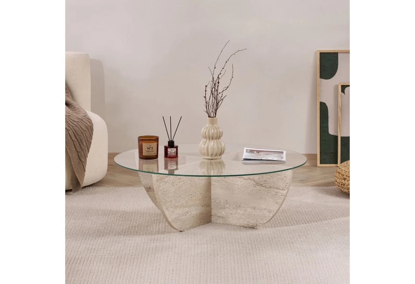 Skye Decor Couchtisch Liya Runde Glasplatte Modernes Design