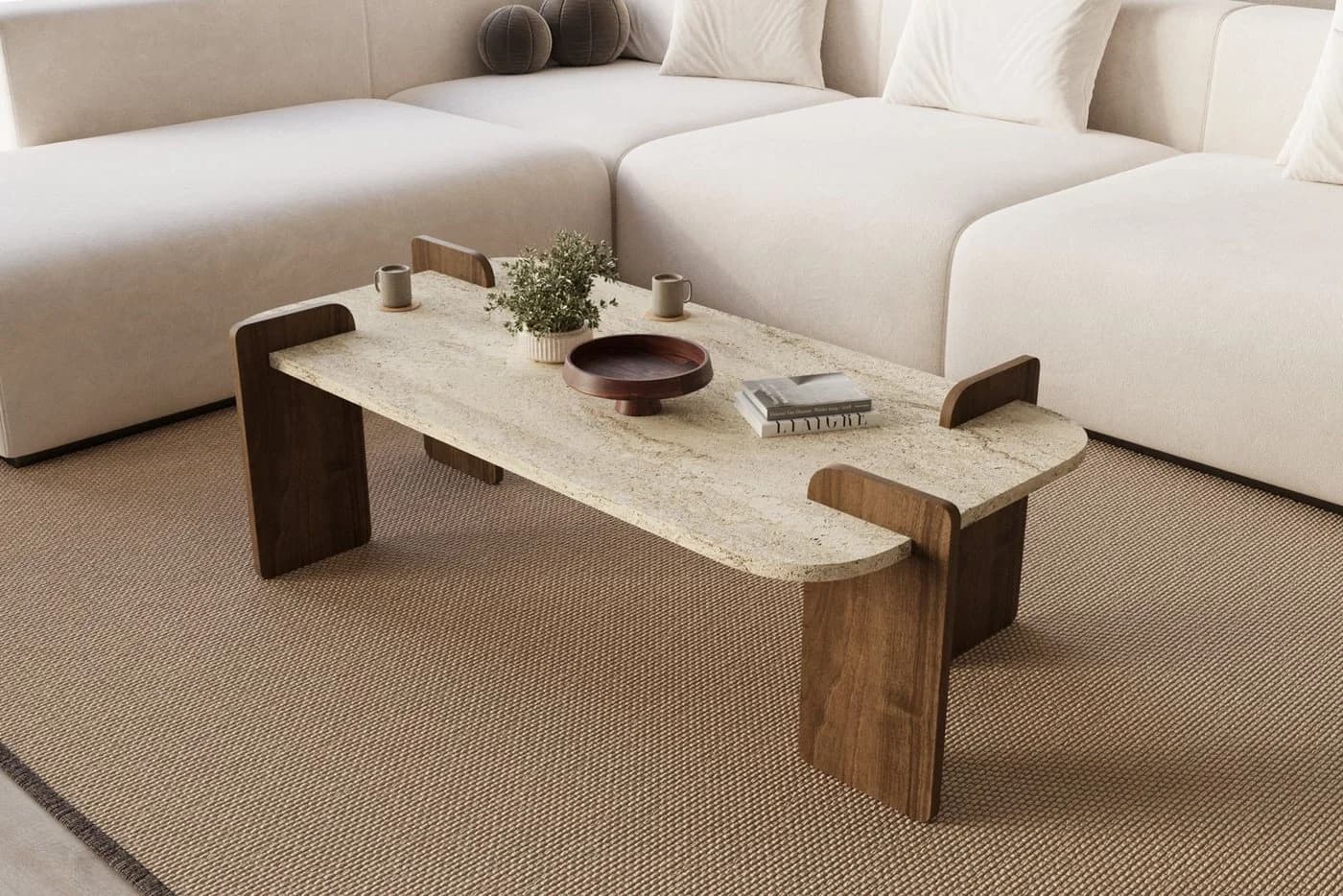 Skye Decor Couchtisch Siam Leapiri Rechteckig Travertin Walnuss