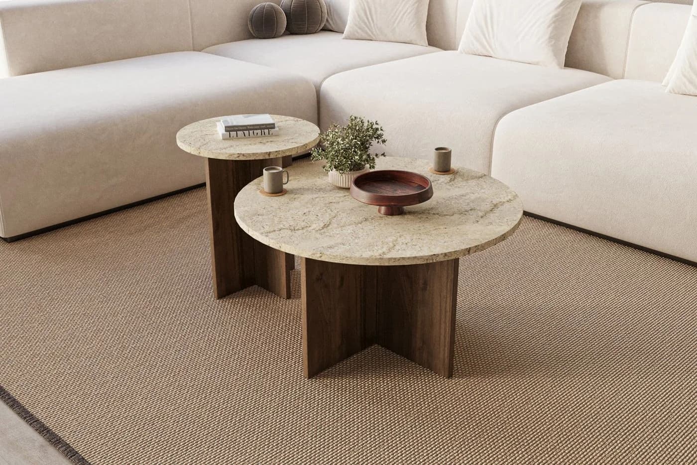 Skye Decor Couchtisch Set 2-tlg. Travertin Walnuss Boho