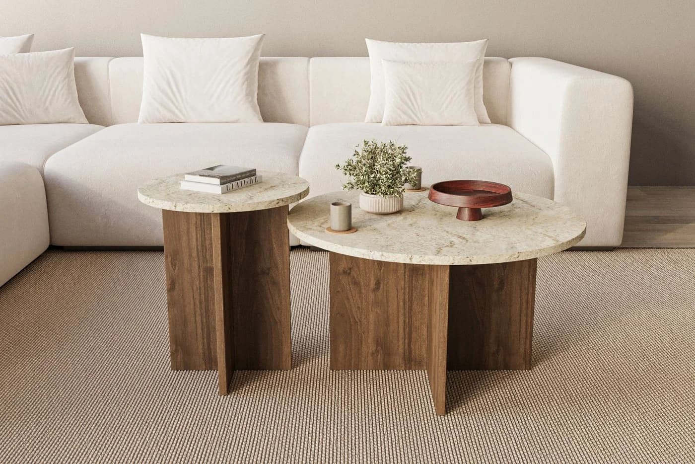 Skye Decor Couchtisch Set 2-tlg. Travertin Walnuss Boho - Bild 3