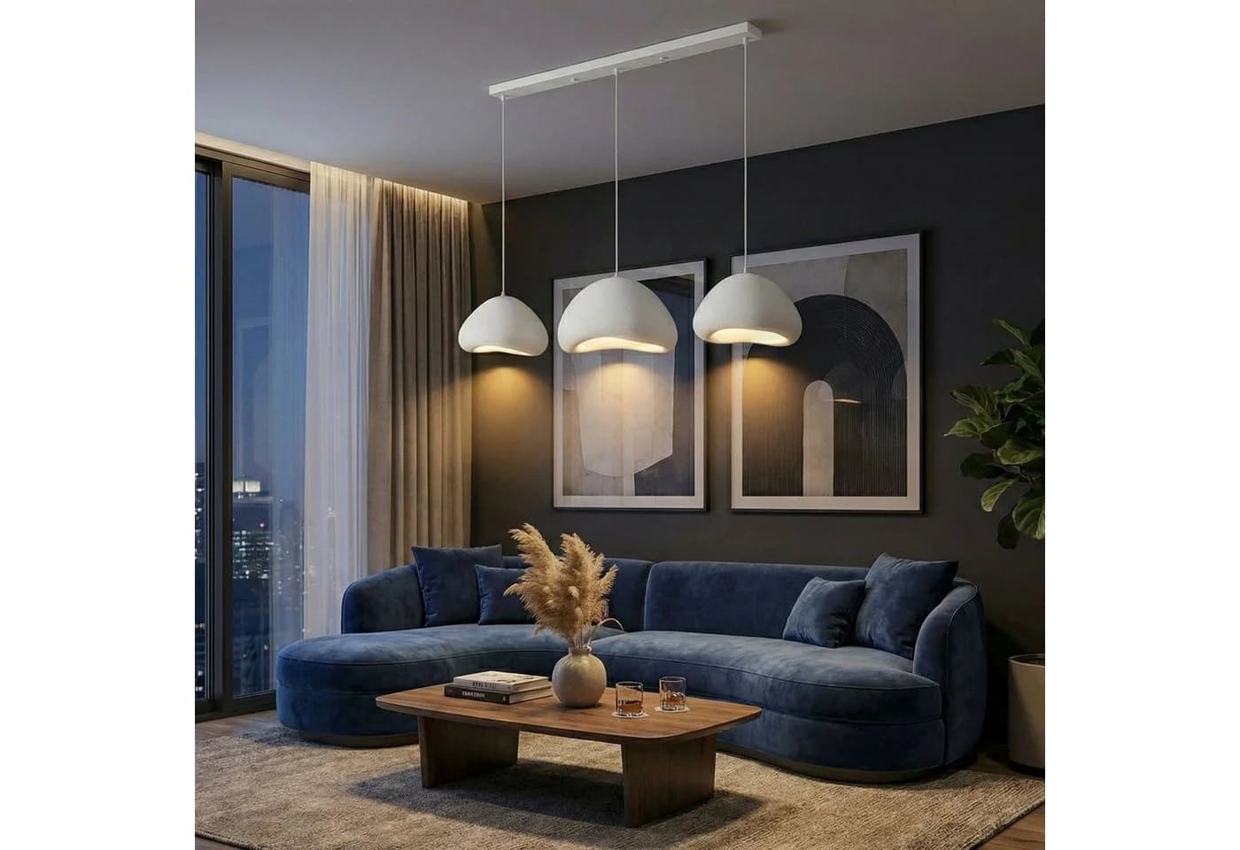 Opviq Kronleuchter Pendelleuchte Fiberglas-Schirme 2-flammig oder 3-flammig wählbar, Verstellbare Höhe, ohne Leuchtmittel, Abhängig vom Leuchtmittel, Fiberglas-Schirme, Modernes Design - Bild 3