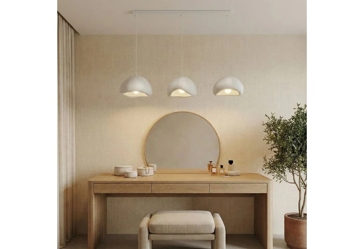 Weiße Pendelleuchte aus Fiberglas und Metall im Boho- und Modernen Stil