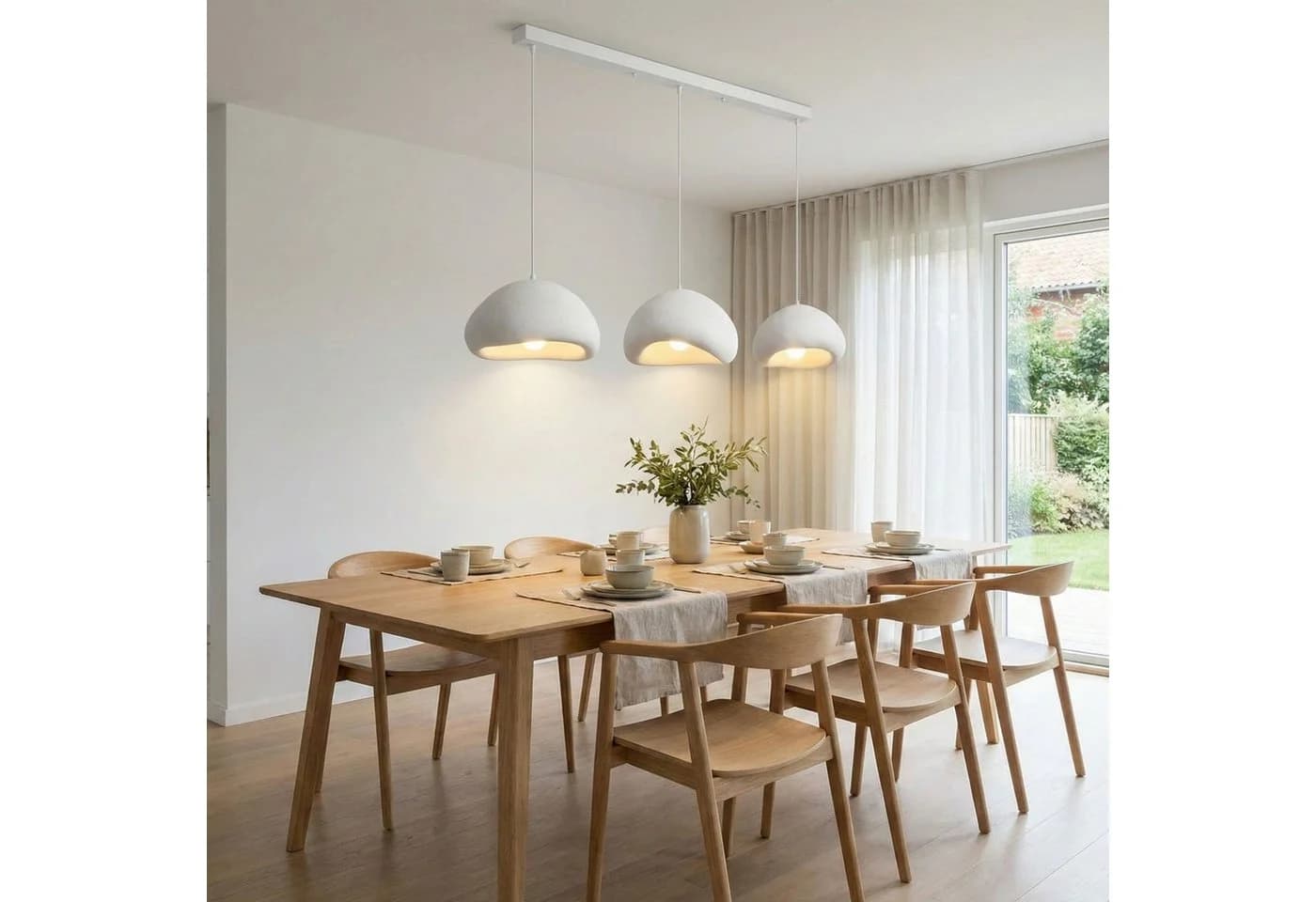 Weiße Pendelleuchte aus Fiberglas und Metall im Boho- und Modernen Stil - Bild 3