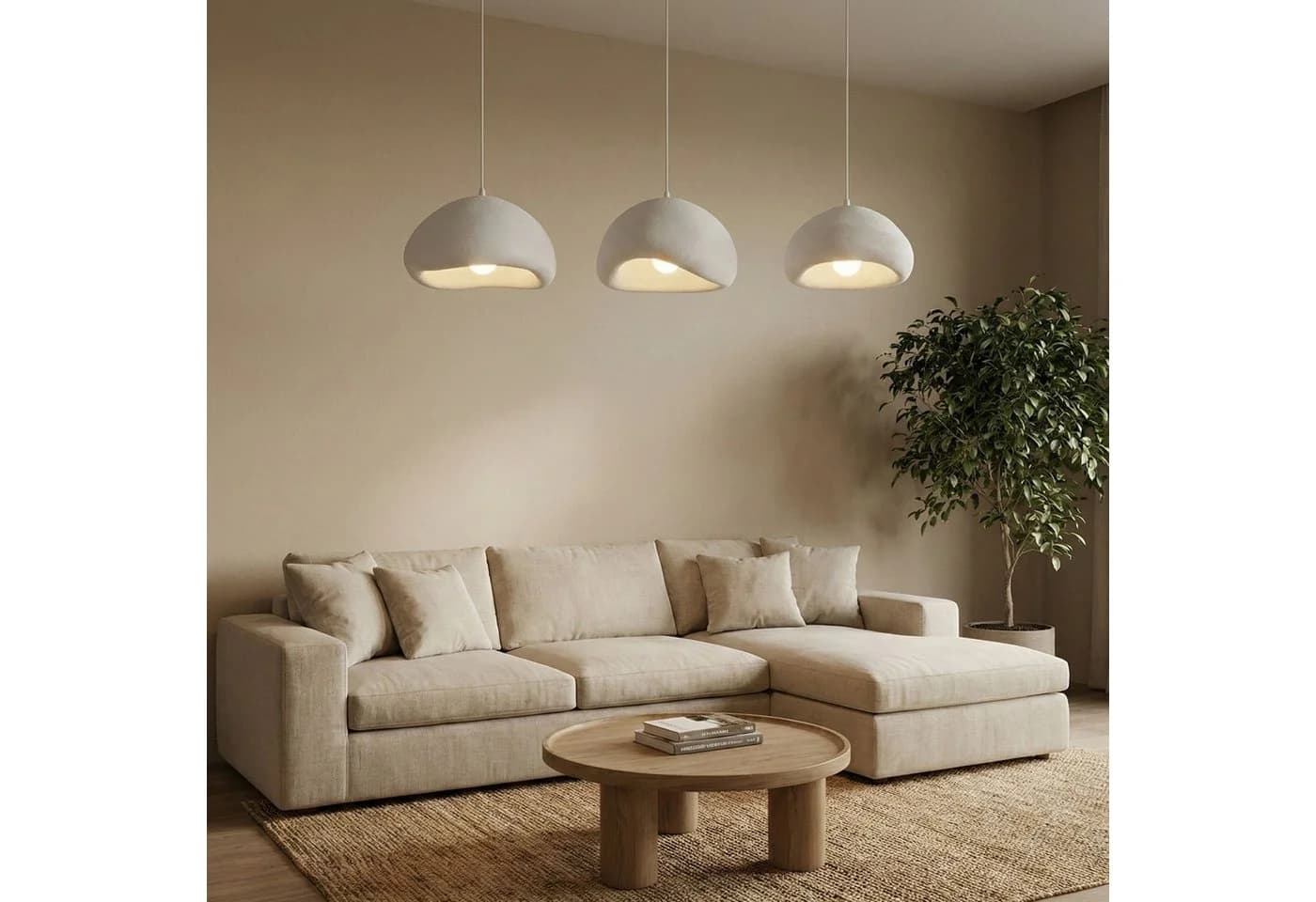 Weiße Pendelleuchte aus Fiberglas und Metall im Boho- und Modernen Stil - Bild 4