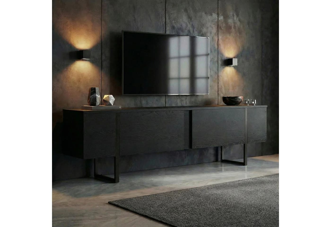 Skye Decor TV-Board Boho Design Schwarz 180 cm